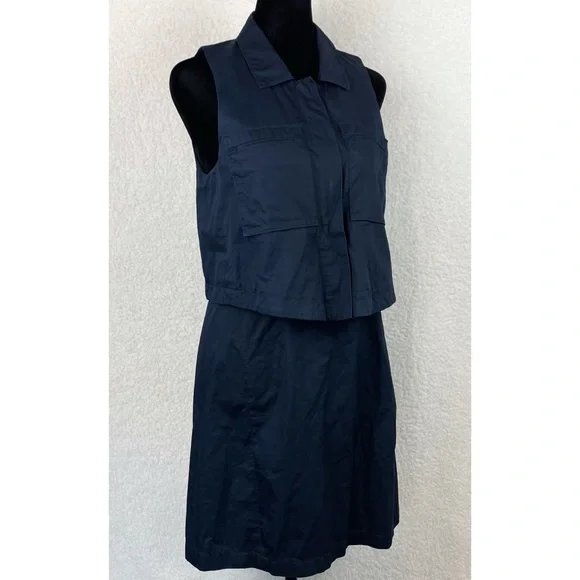 THEORY • Navy Blue Gemine Sleeveless Tiered A-Line Mini Dress, 4 - Picture 3 of 16